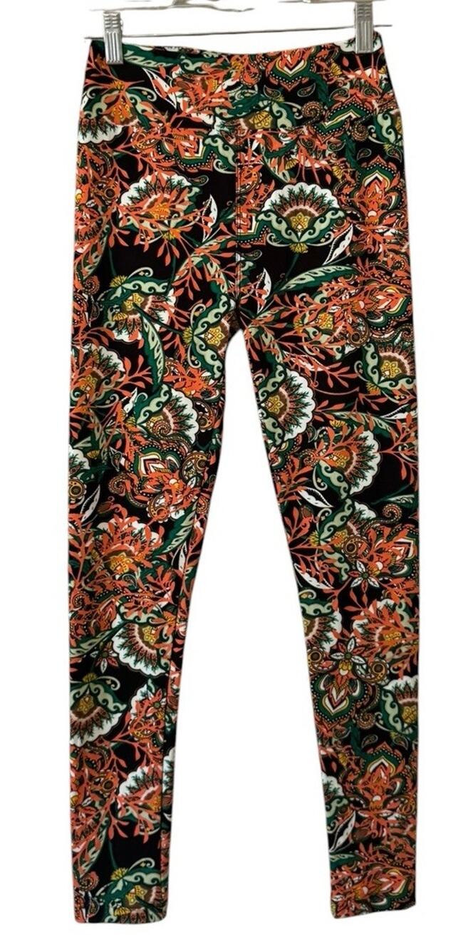 LulaRoe Women Sz OS Leggings Stretch Floral Retro Hippie Colorful Vacation City